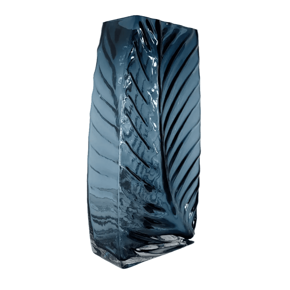 Contemporary Deep Blue Leaf-Vein Glass Vase – Artistic Sculptural Decor