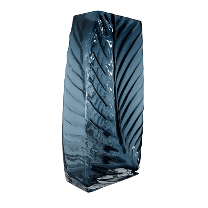 Contemporary Deep Blue Leaf-Vein Glass Vase – Artistic Sculptural Decor