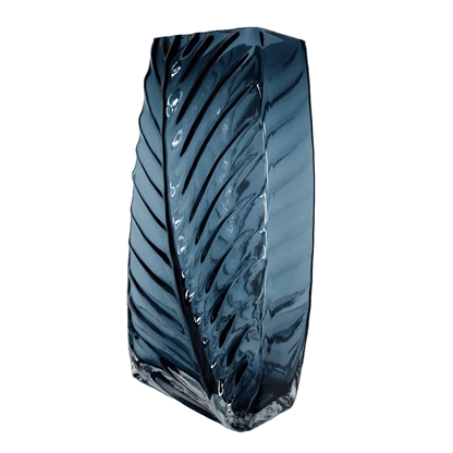 Contemporary Deep Blue Leaf-Vein Glass Vase – Artistic Sculptural Decor