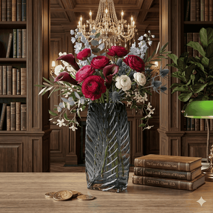 Contemporary Deep Blue Leaf-Vein Glass Vase – Artistic Sculptural Decor