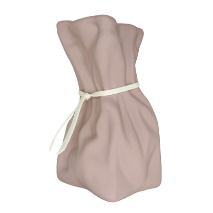 Modern Minimalist Tied-Sack Ceramic Vase – Matte Pastel Decorative Accent