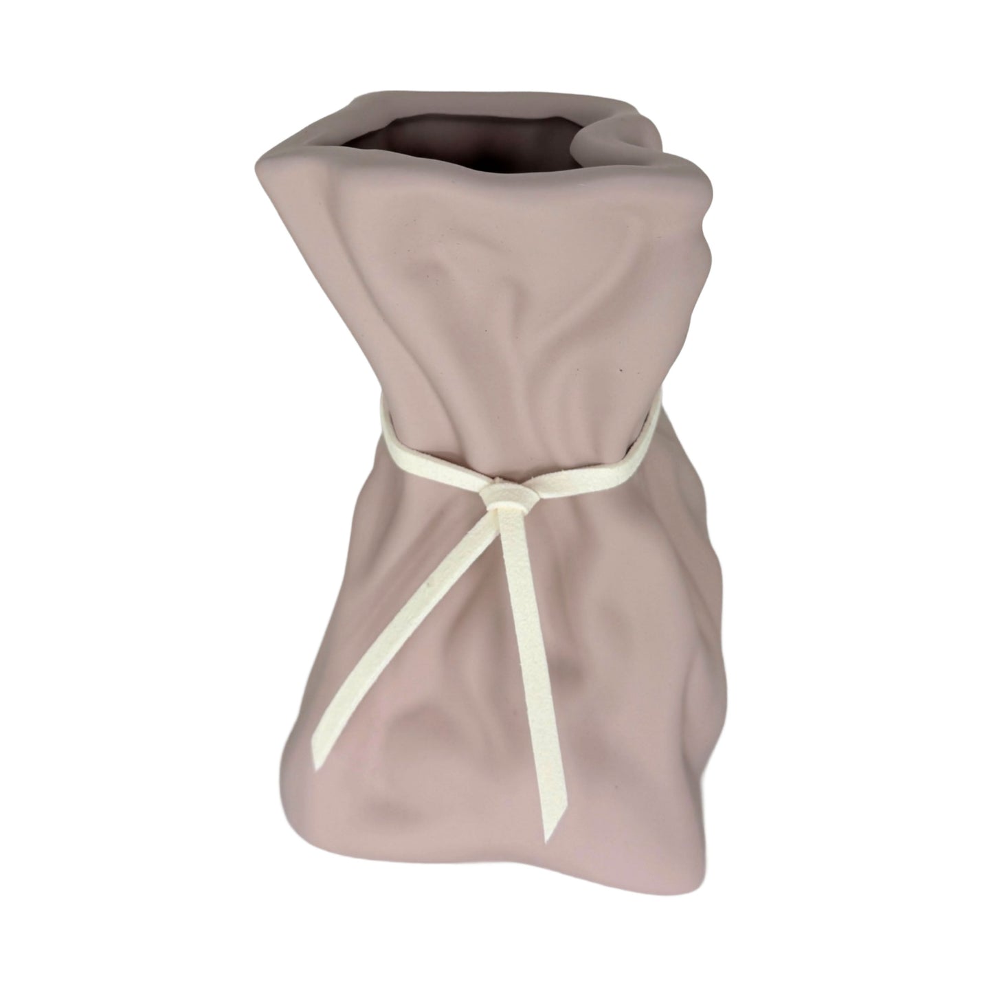 Modern Minimalist Tied-Sack Ceramic Vase – Matte Pastel Decorative Accent