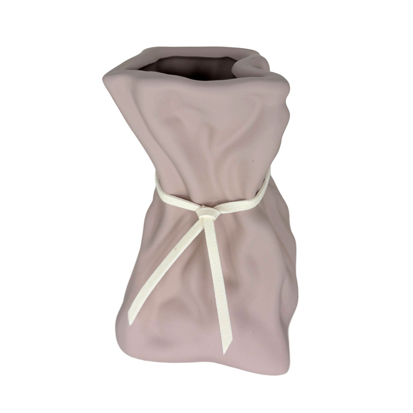 Modern Minimalist Tied-Sack Ceramic Vase – Matte Pastel Decorative Accent