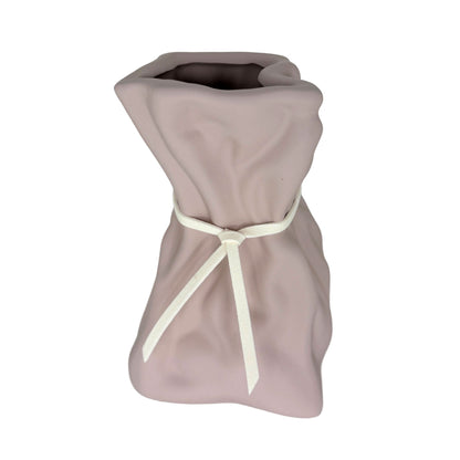 Modern Minimalist Tied-Sack Ceramic Vase – Matte Pastel Decorative Accent