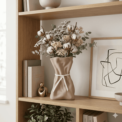 Modern Minimalist Tied-Sack Ceramic Vase – Matte Pastel Decorative Accent