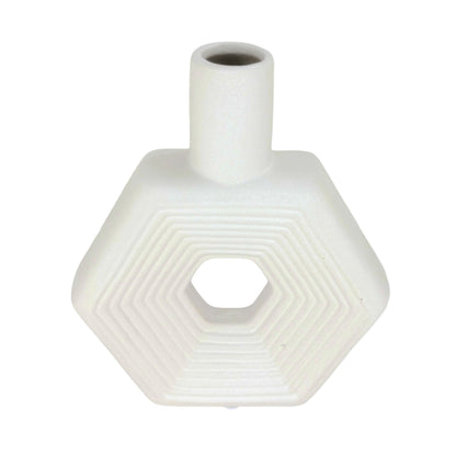 Modern Hexagonal Matte White Ceramic Vase – Geometric Tabletop Decor
