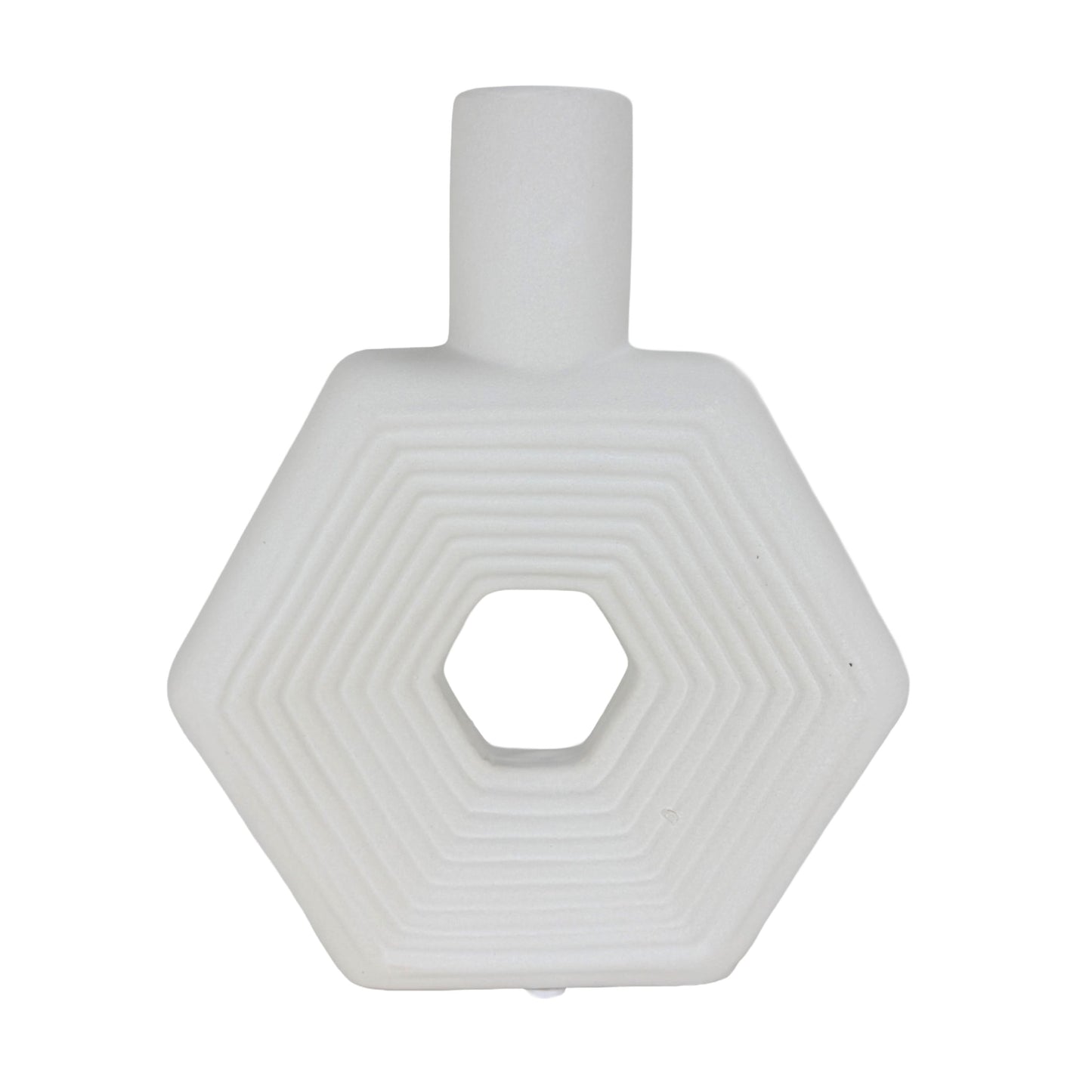 Modern Hexagonal Matte White Ceramic Vase – Geometric Tabletop Decor