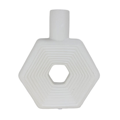 Modern Hexagonal Matte White Ceramic Vase – Geometric Tabletop Decor