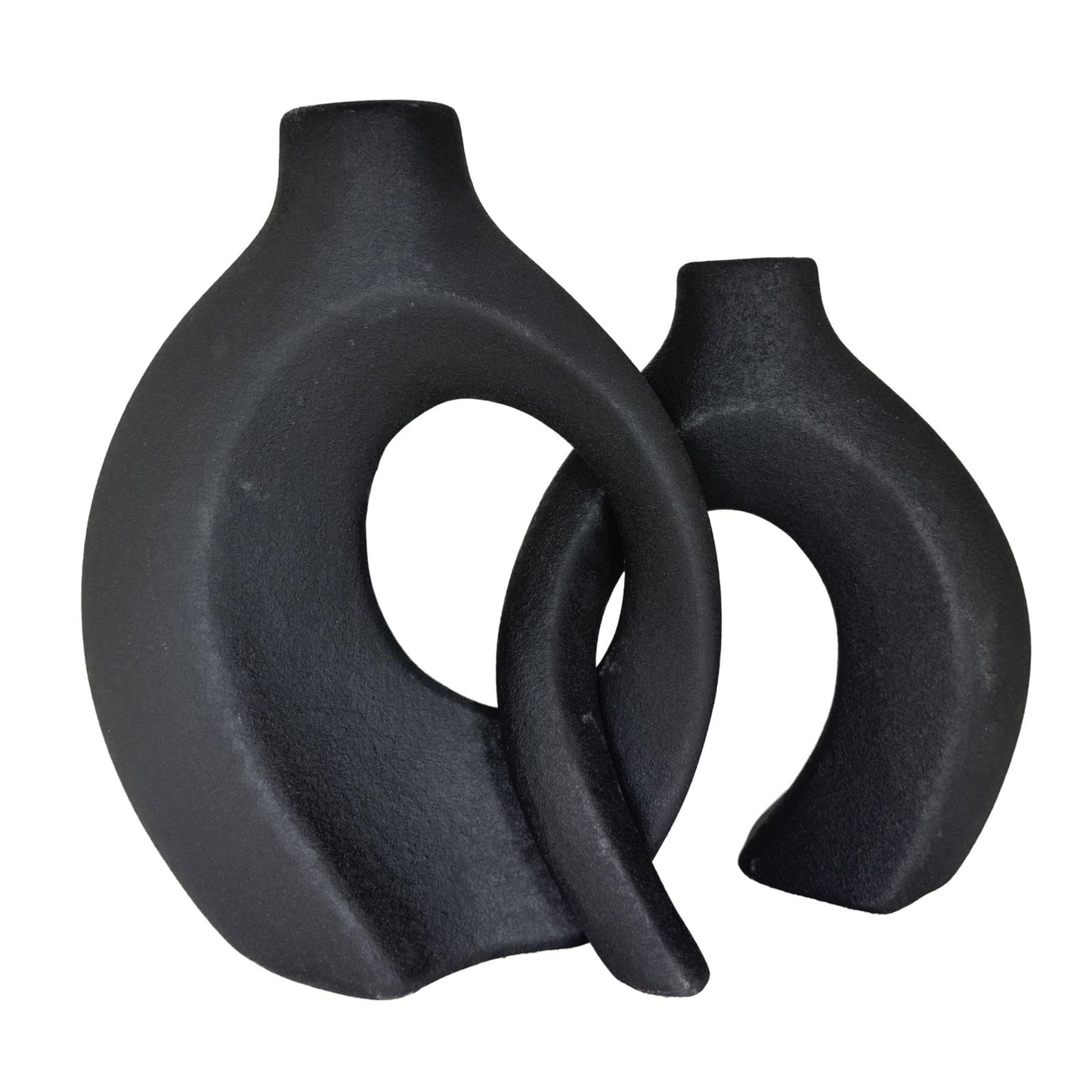 Modern Interlocking Matte Black Ceramic Duo Vases – Abstract Minimalist Sculpture