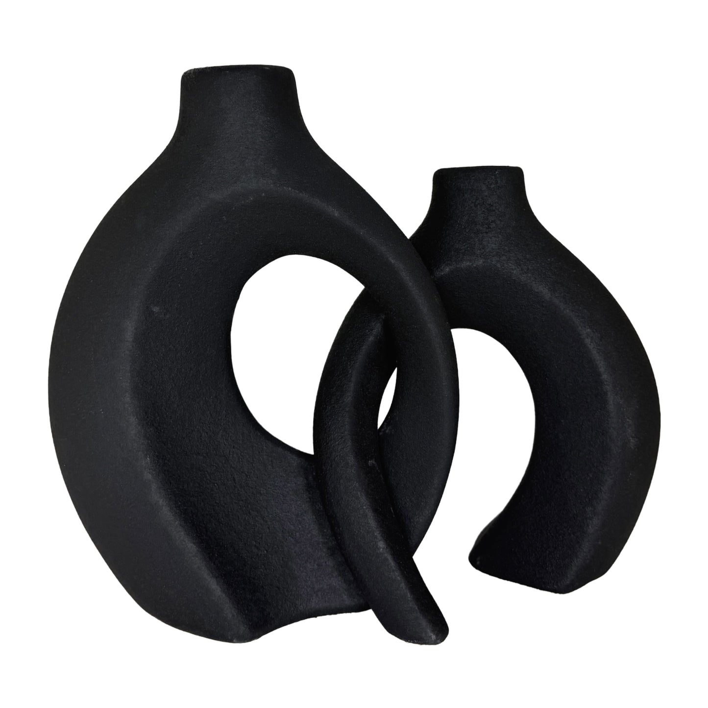 Modern Interlocking Matte Black Ceramic Duo Vases – Abstract Minimalist Sculpture