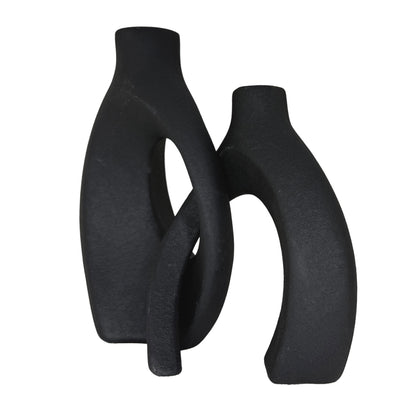 Modern Interlocking Matte Black Ceramic Duo Vases – Abstract Minimalist Sculpture