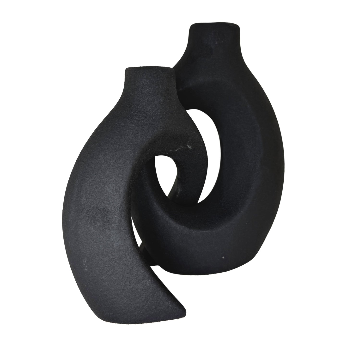 Modern Interlocking Matte Black Ceramic Duo Vases – Abstract Minimalist Sculpture