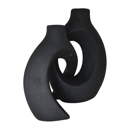 Modern Interlocking Matte Black Ceramic Duo Vases – Abstract Minimalist Sculpture