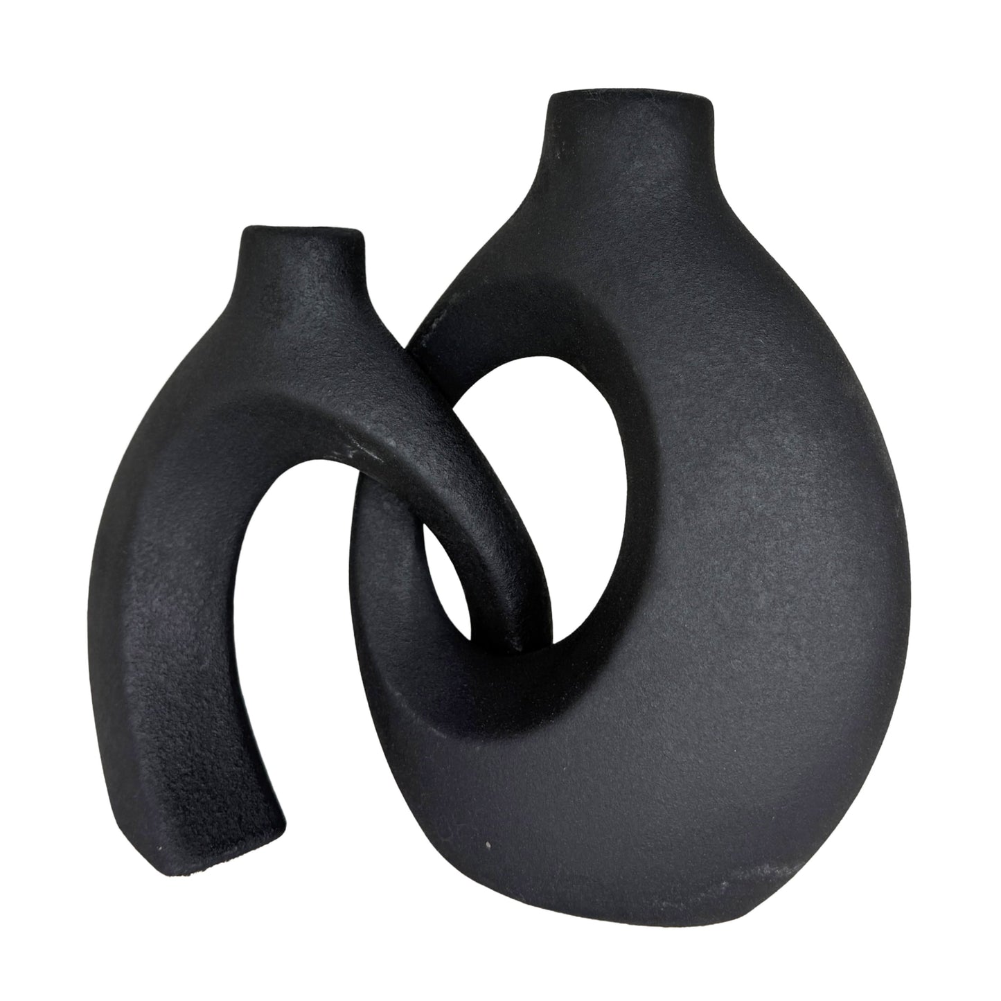 Modern Interlocking Matte Black Ceramic Duo Vases – Abstract Minimalist Sculpture