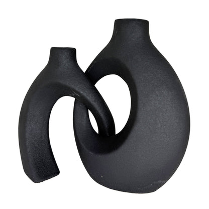 Modern Interlocking Matte Black Ceramic Duo Vases – Abstract Minimalist Sculpture