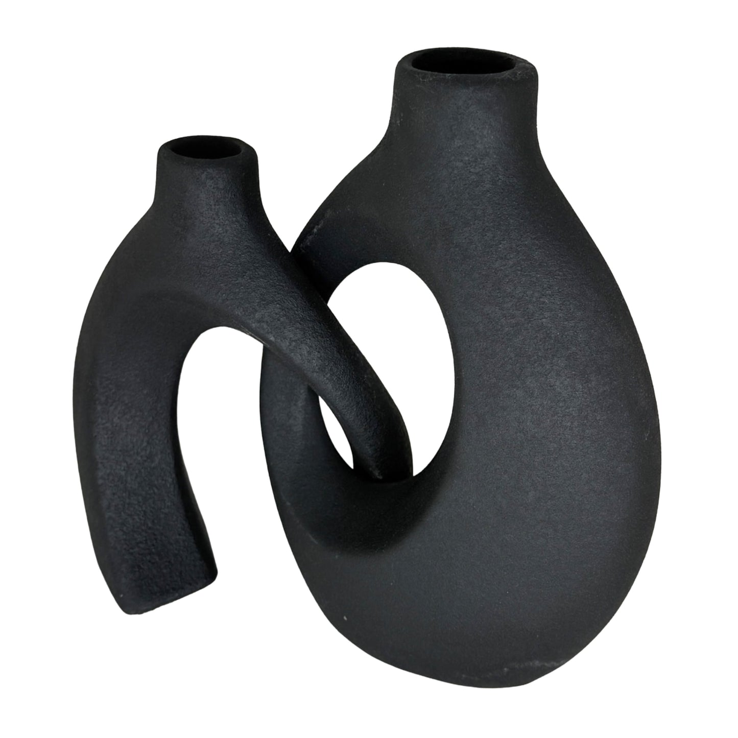 Modern Interlocking Matte Black Ceramic Duo Vases – Abstract Minimalist Sculpture