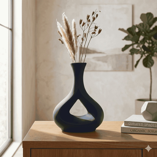 Minimalist Teardrop Ceramic Vase – Contemporary Matte Navy Decor