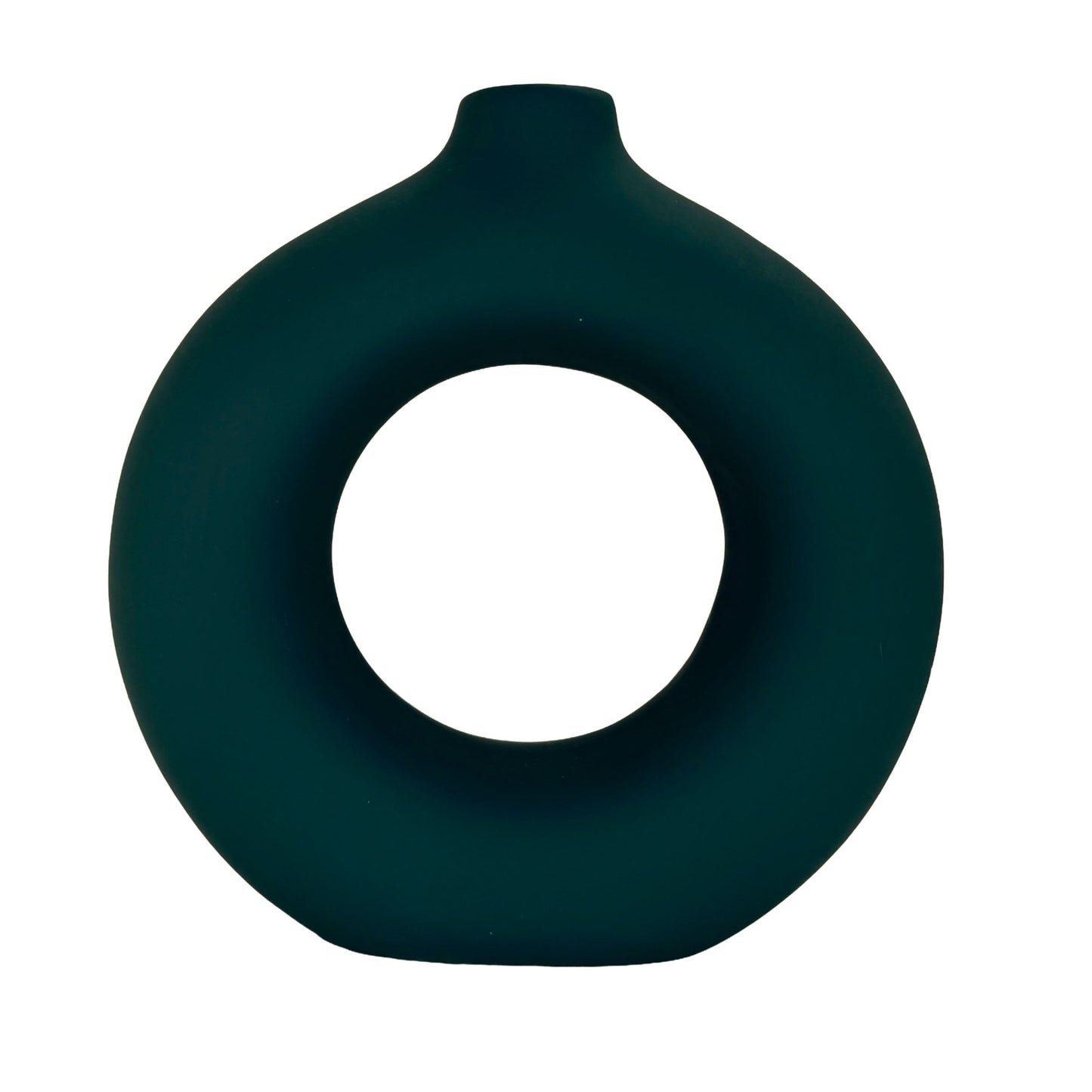 Modern Minimalist Ring Vase – Matte Forest Green Ceramic Sculpture