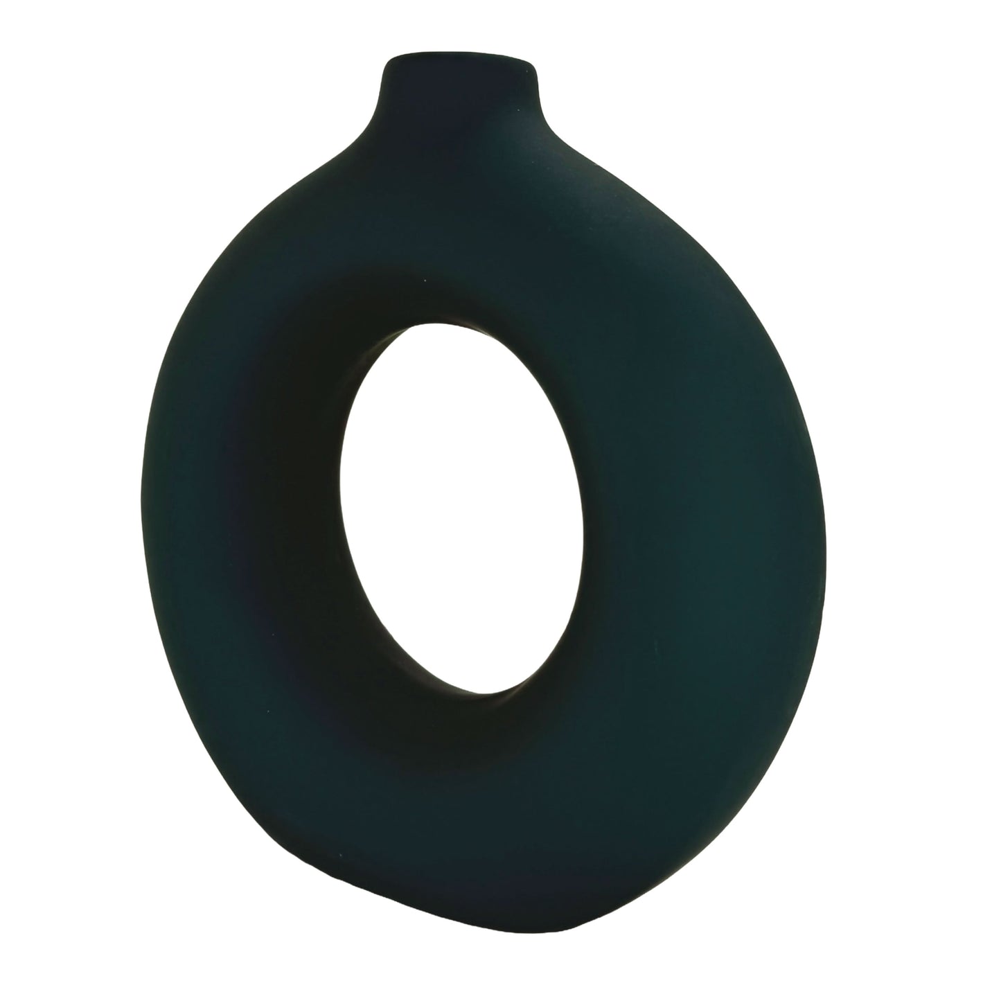 Modern Minimalist Ring Vase – Matte Forest Green Ceramic Sculpture