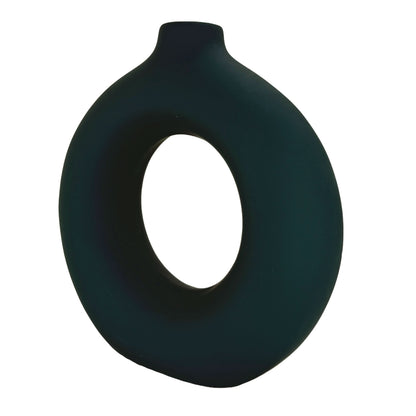 Modern Minimalist Ring Vase – Matte Forest Green Ceramic Sculpture