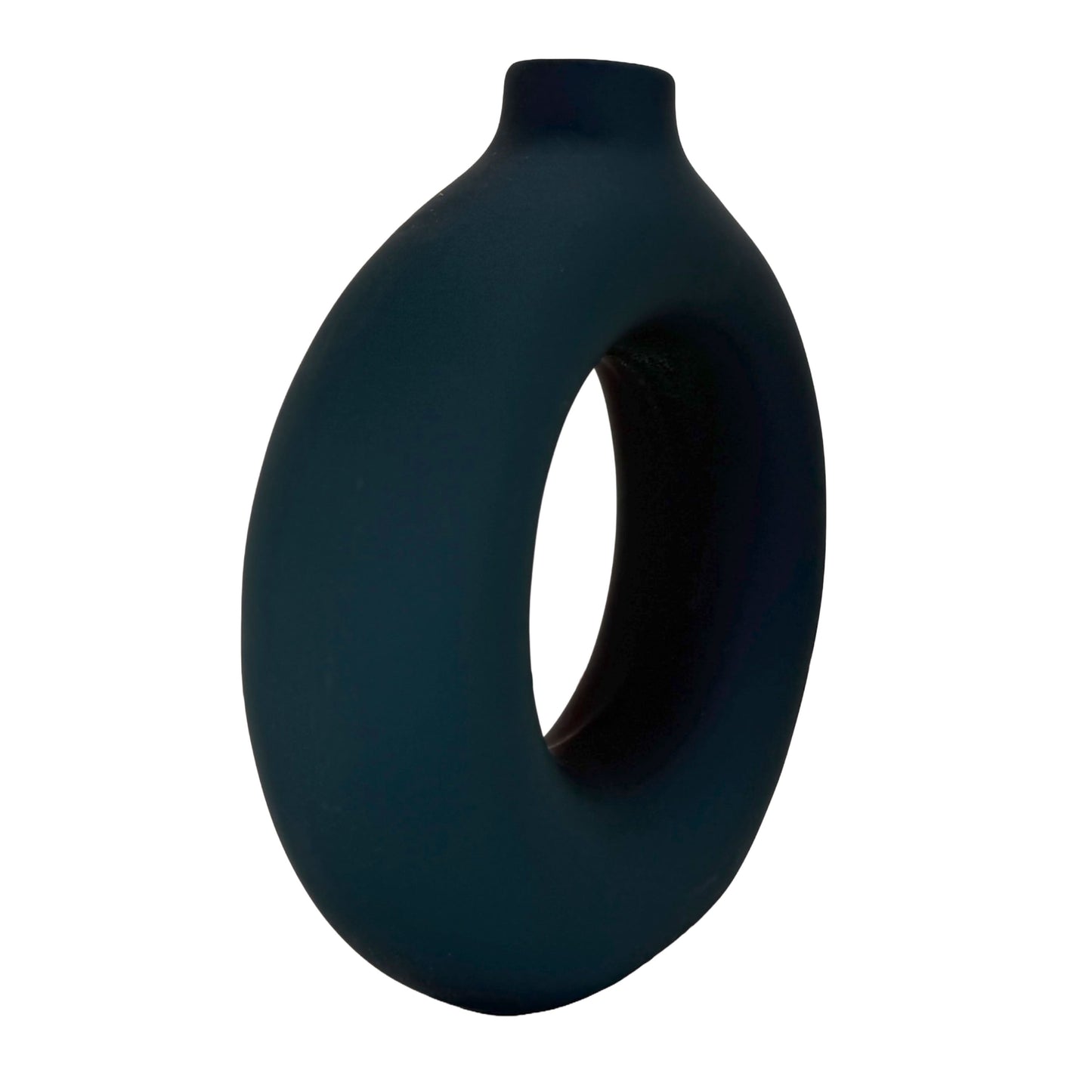Modern Minimalist Ring Vase – Matte Forest Green Ceramic Sculpture