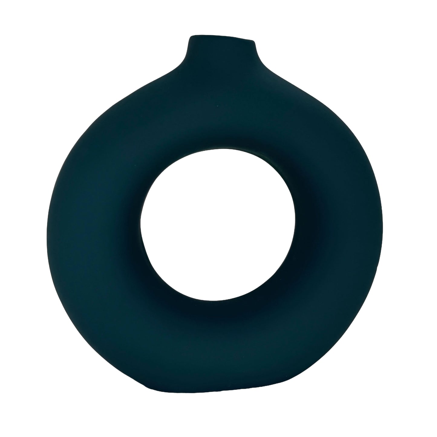 Modern Minimalist Ring Vase – Matte Forest Green Ceramic Sculpture