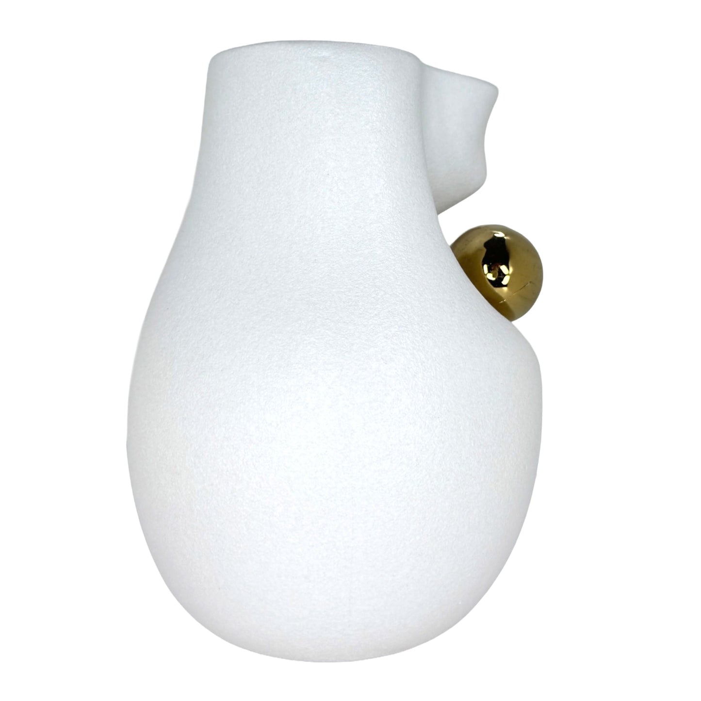 Modern Abstract Minimalist White Ceramic Vase with Gold Accent
