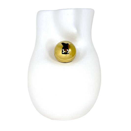 Modern Abstract Minimalist White Ceramic Vase with Gold Accent