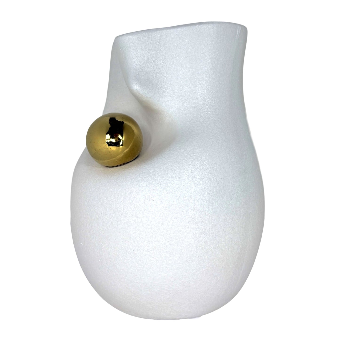 Modern Abstract Minimalist White Ceramic Vase with Gold Accent