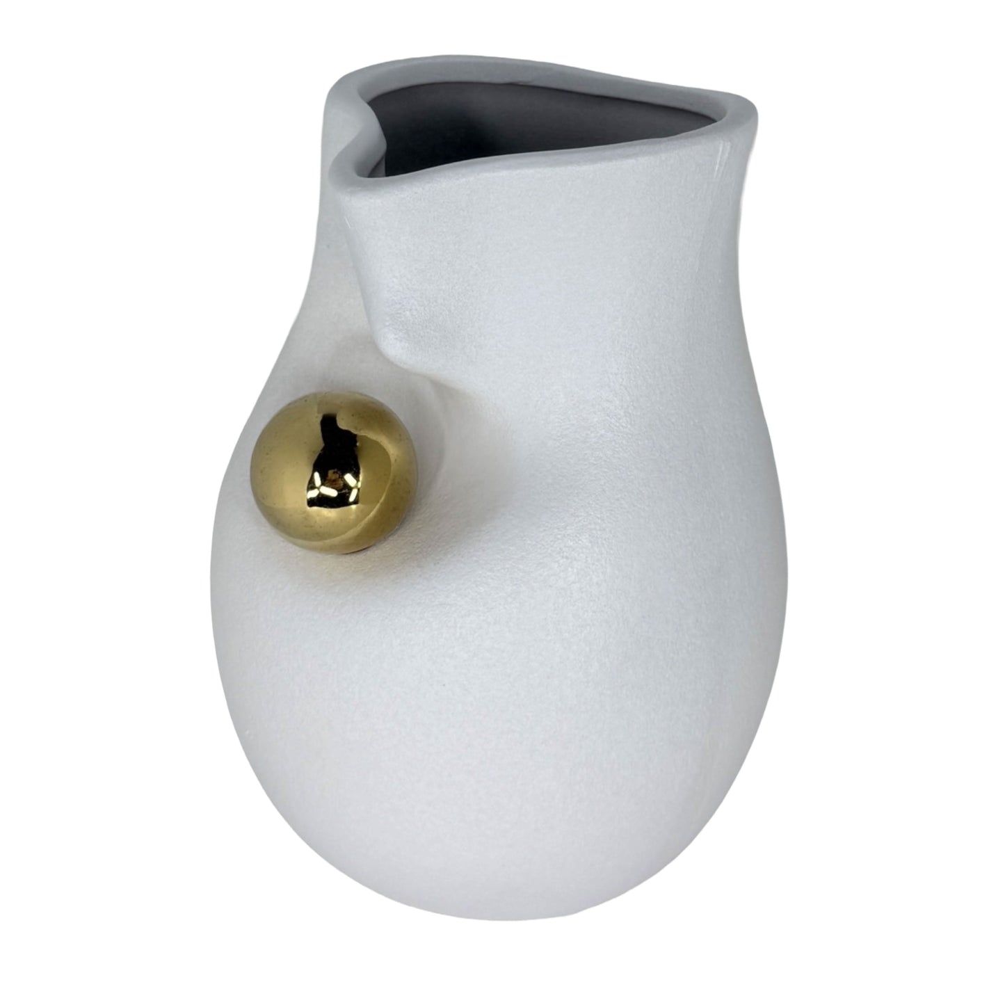 Modern Abstract Minimalist White Ceramic Vase with Gold Accent
