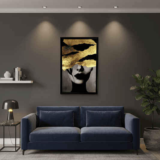 The Golden Veil – Mystery Draped in Elegance | Contemporary Luxury Wall Painting with Golden Accents for Living Room, Bedroom, Office & Sophisticated Interior Decor