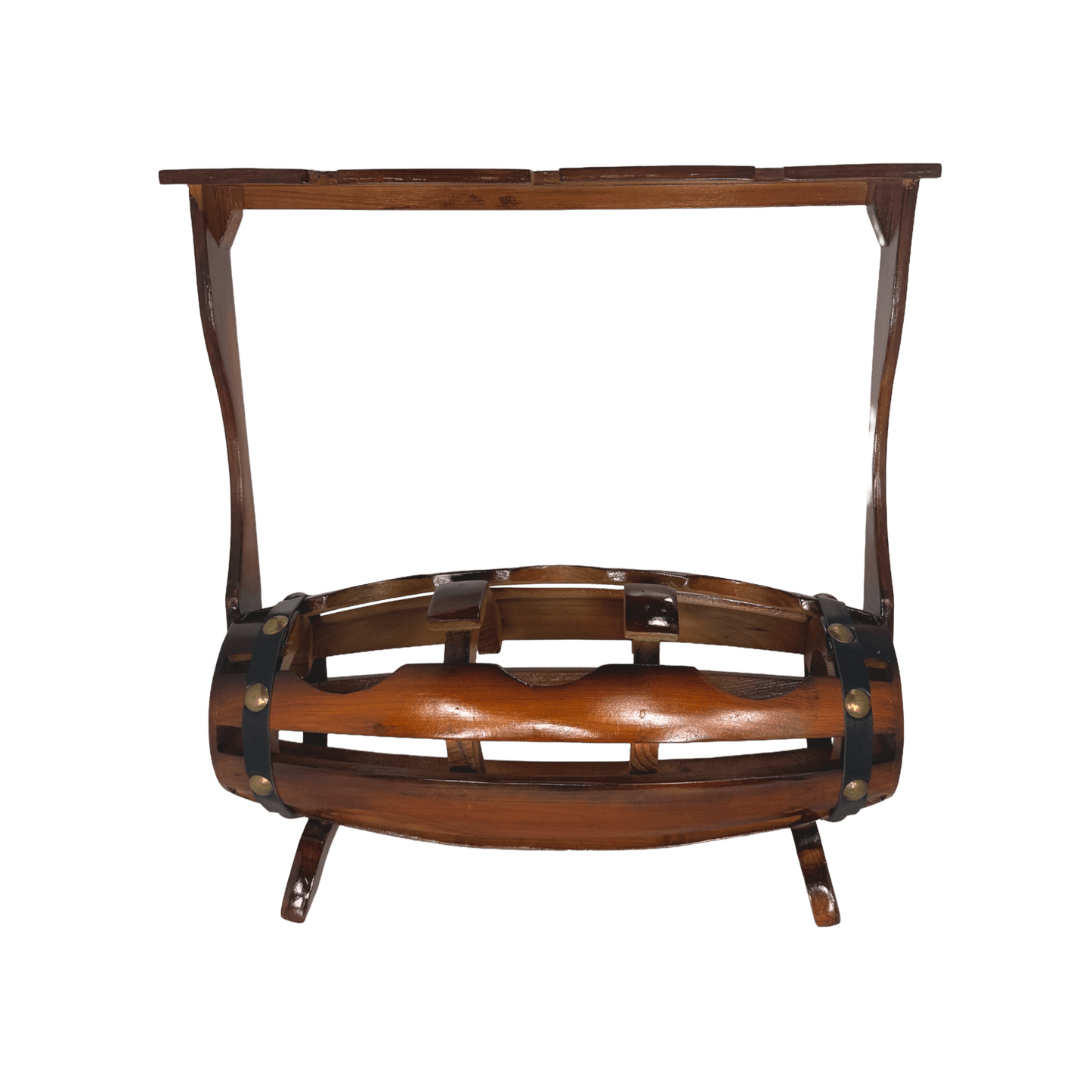 Artisan Wooden Barrel-Style Wine & Glass Rack – Rustic Tabletop Storage