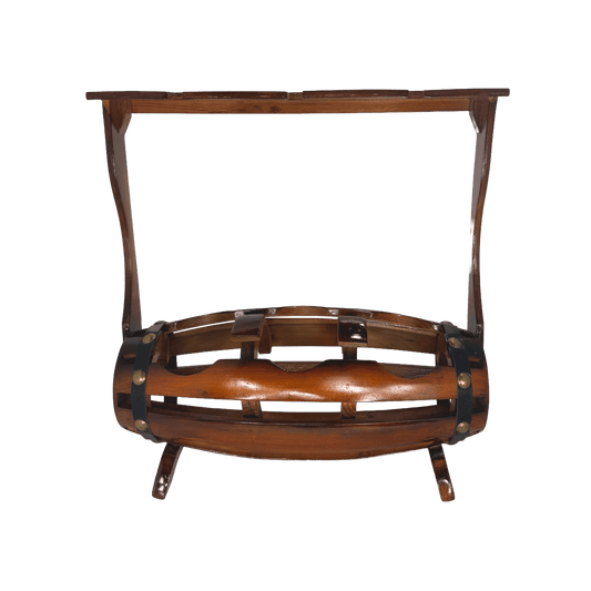 Artisan Wooden Barrel-Style Wine & Glass Rack – Rustic Tabletop Storage