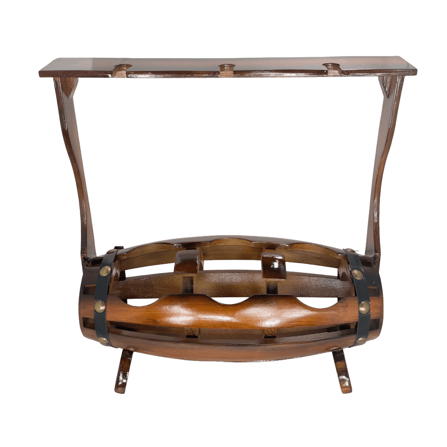 Artisan Wooden Barrel-Style Wine & Glass Rack – Rustic Tabletop Storage