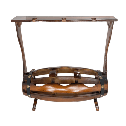 Artisan Wooden Barrel-Style Wine & Glass Rack – Rustic Tabletop Storage