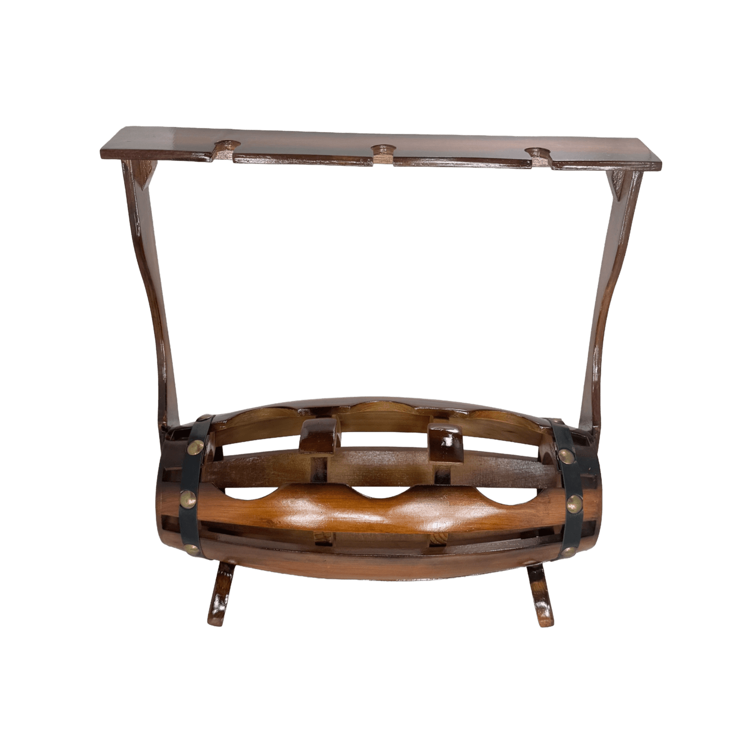 Artisan Wooden Barrel-Style Wine & Glass Rack – Rustic Tabletop Storage
