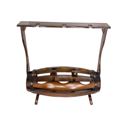 Artisan Wooden Barrel-Style Wine & Glass Rack – Rustic Tabletop Storage