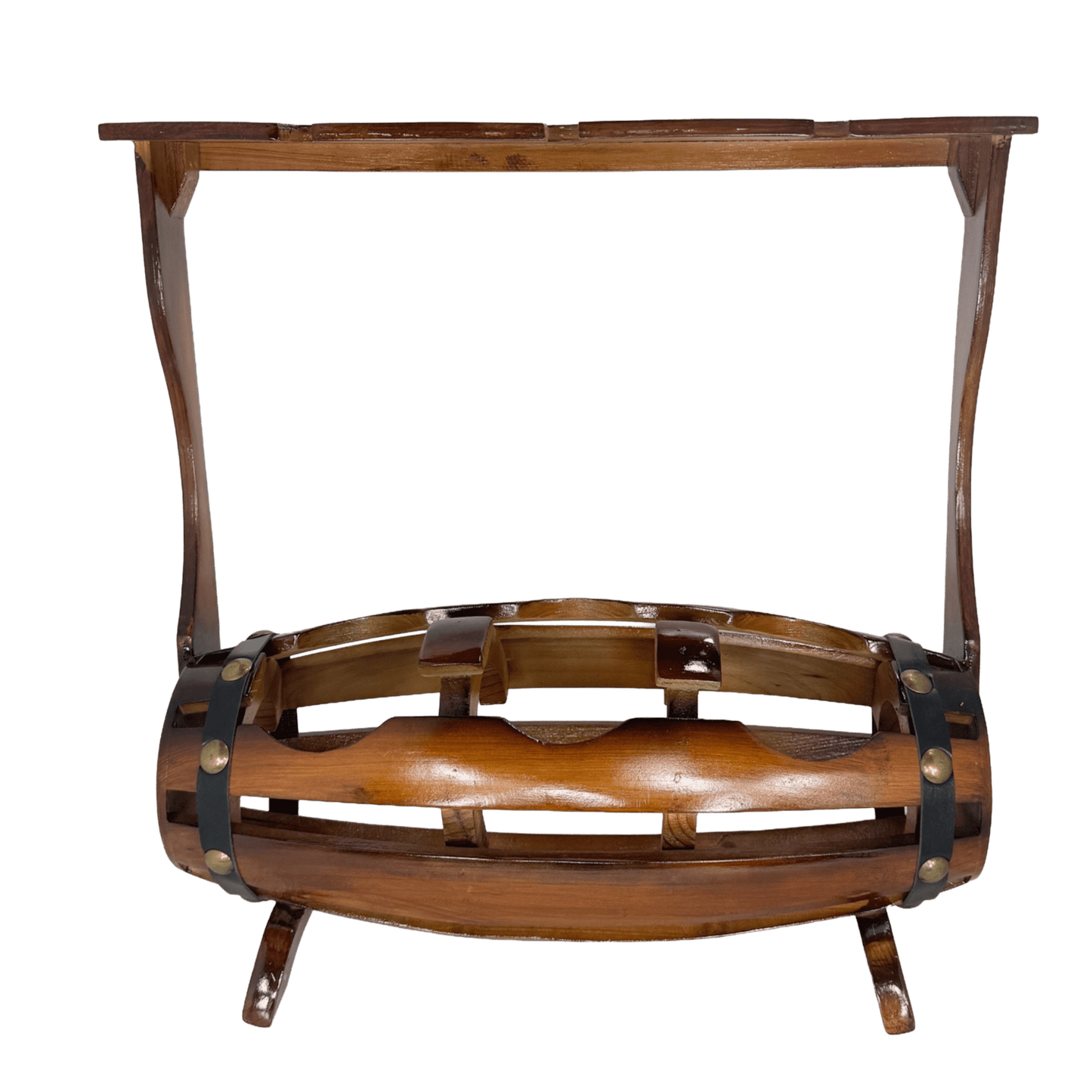 Artisan Wooden Barrel-Style Wine & Glass Rack – Rustic Tabletop Storage