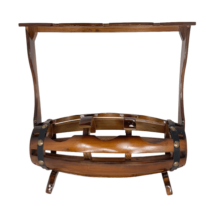 Artisan Wooden Barrel-Style Wine & Glass Rack – Rustic Tabletop Storage