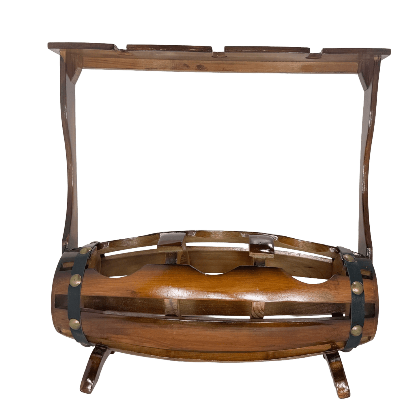 Artisan Wooden Barrel-Style Wine & Glass Rack – Rustic Tabletop Storage