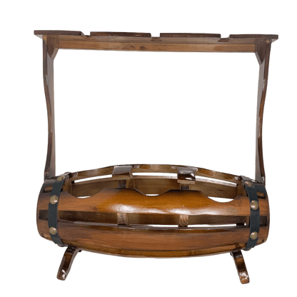 Artisan Wooden Barrel-Style Wine & Glass Rack – Rustic Tabletop Storage