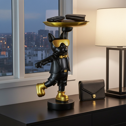 The Dapper Pup – A Playful Spirit Wrapped in Golden Style | Modern Luxury Dog Wall Art Print for Sophisticated Home Decor