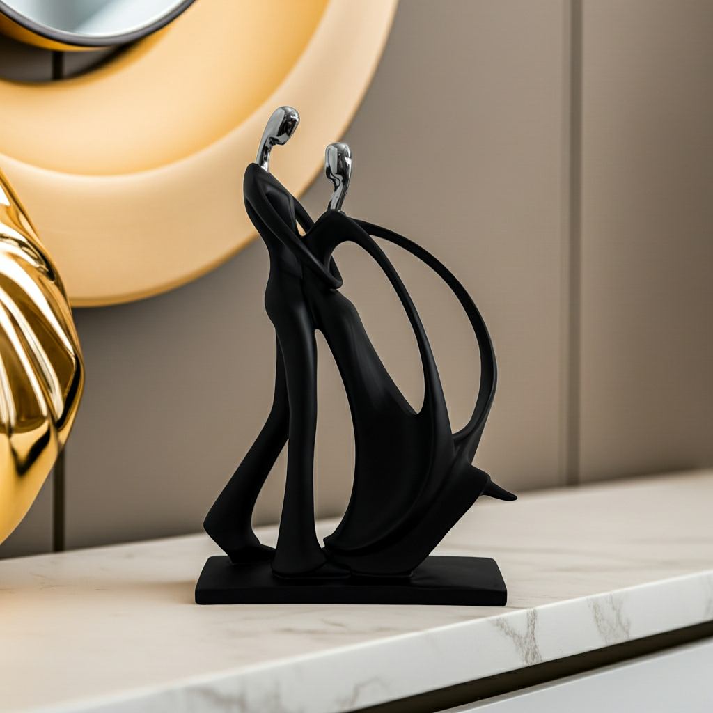 Dance Figurines Couple Sculpture Couple Dancing Abstract Statue w/Smooth Finish & Rectangular Base for Desktop Bedroom Ballroom Dancers Ballet Lovers Resin Ornament