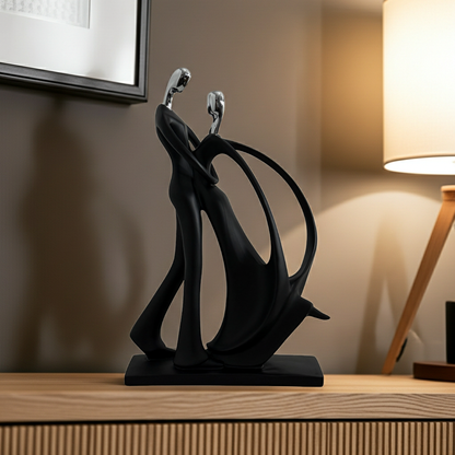 Dance Figurines Couple Sculpture Couple Dancing Abstract Statue w/Smooth Finish & Rectangular Base for Desktop Bedroom Ballroom Dancers Ballet Lovers Resin Ornament