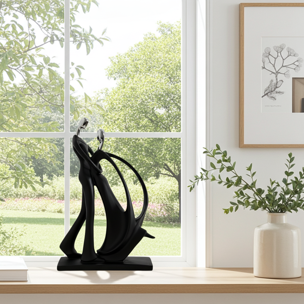 Dance Figurines Couple Sculpture Couple Dancing Abstract Statue w/Smooth Finish & Rectangular Base for Desktop Bedroom Ballroom Dancers Ballet Lovers Resin Ornament