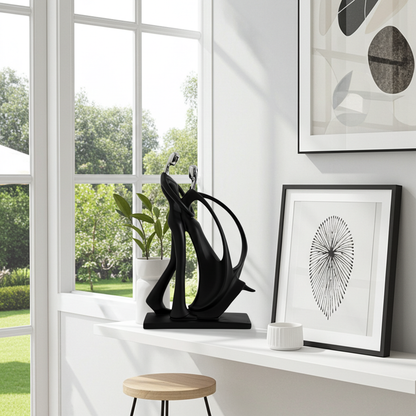 Dance Figurines Couple Sculpture Couple Dancing Abstract Statue w/Smooth Finish & Rectangular Base for Desktop Bedroom Ballroom Dancers Ballet Lovers Resin Ornament