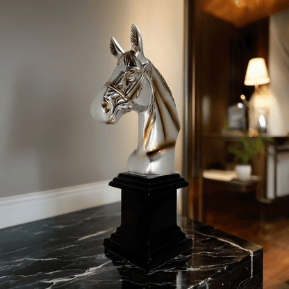 Silver and Gold Horse Bust Statue – Luxury Equestrian Tabletop Décor