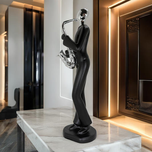 Modern Abstract Fragmented Musician 11-Inch Tabletop Figurine – Contemporary Resin Saxophone Player Statue for Home and Office Décor